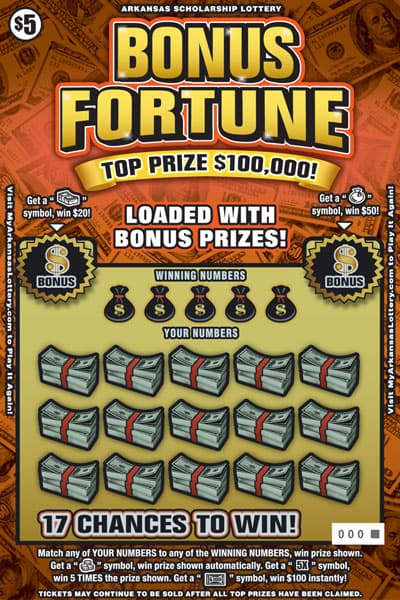 Bonus Fortune Arkansas Lottery scratch-off ticket art