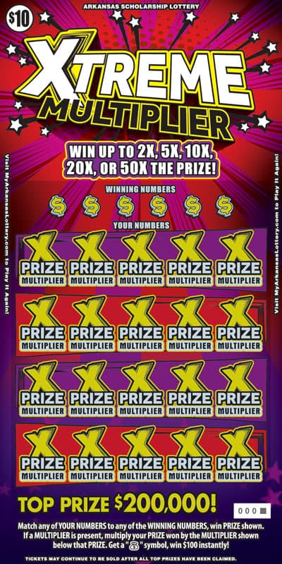 Xtreme Multiplier Arkansas Lottery scratch-off ticket art