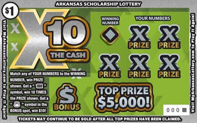 X10 the Cash Arkansas Lottery scratch-off ticket art