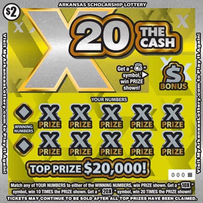 X20 the Cash Arkansas Lottery scratch-off ticket art