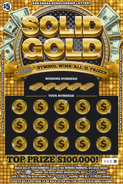 Solid Gold Arkansas Lottery scratch-off ticket art