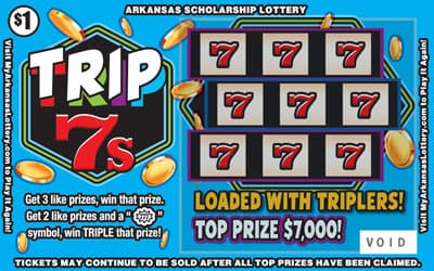 Trip 7s Arkansas Lottery scratch-off ticket art