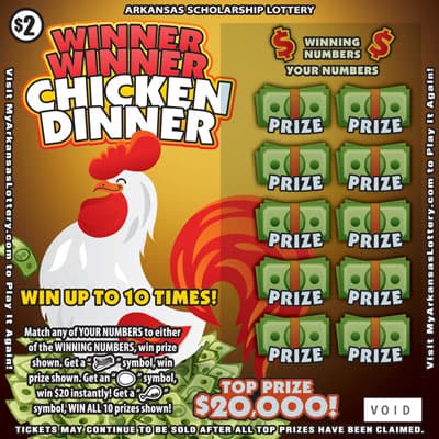 Winner Winner Chicken Dinner Arkansas Lottery scratch-off ticket art