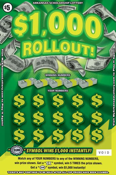 $1,000 Rollout! Arkansas Lottery scratch-off ticket