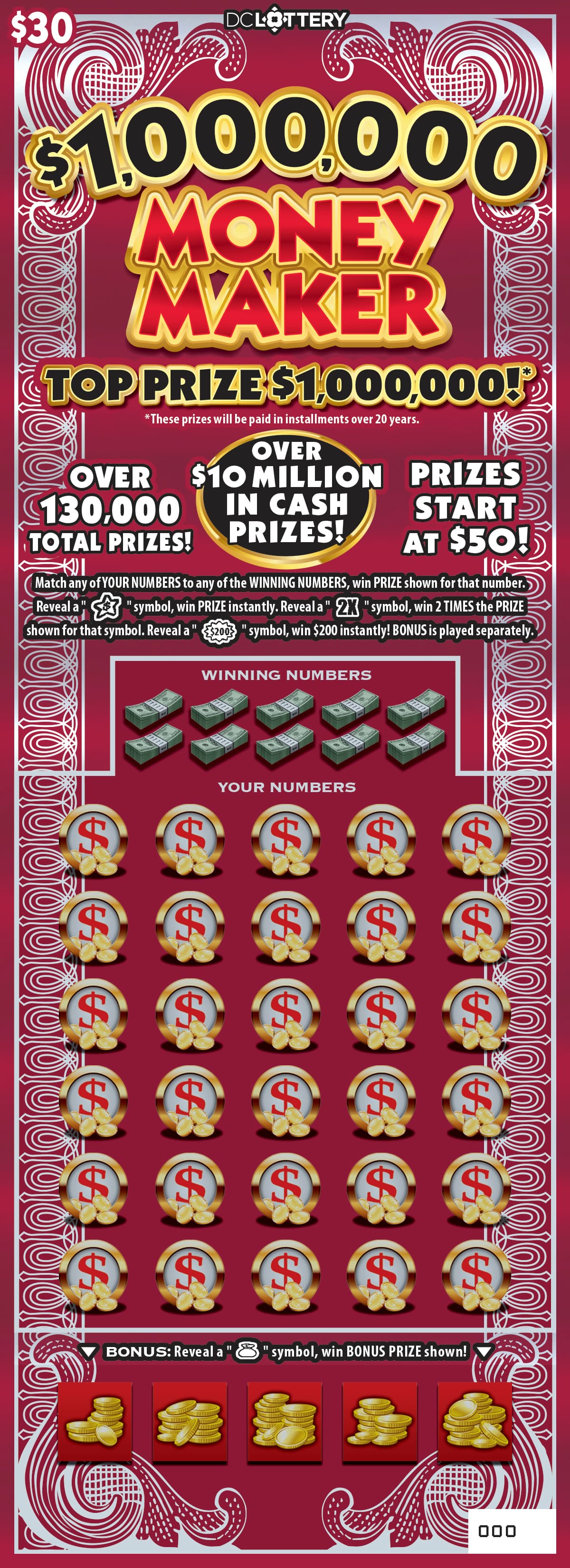 $1,000,000 Money Maker District of Columbia Lottery scratch-off ticket