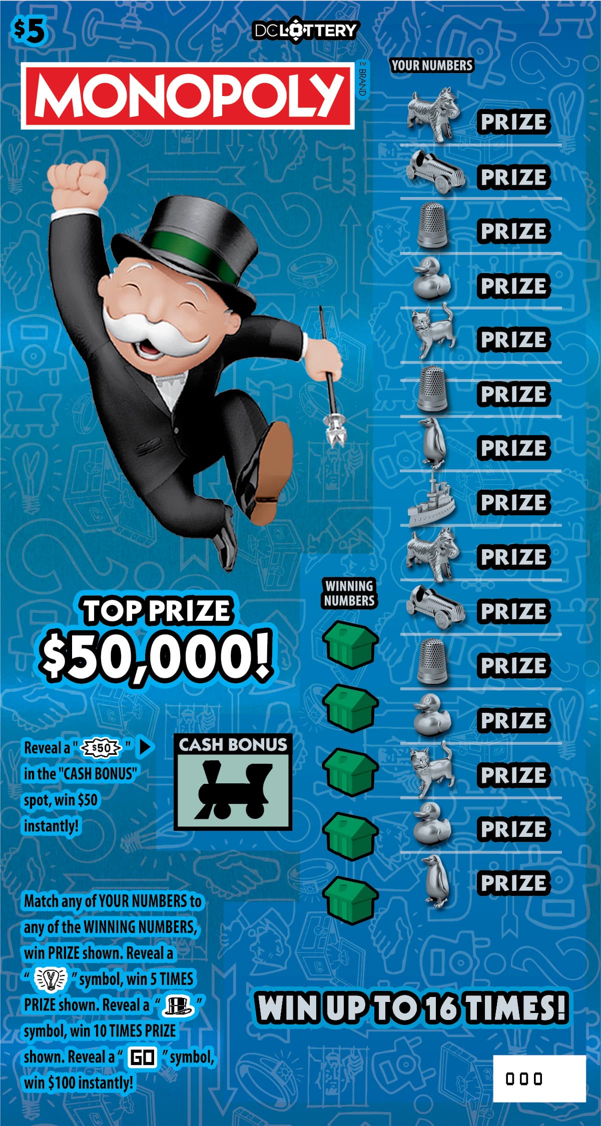 MONOPOLY District of Columbia Lottery scratch-off ticket art