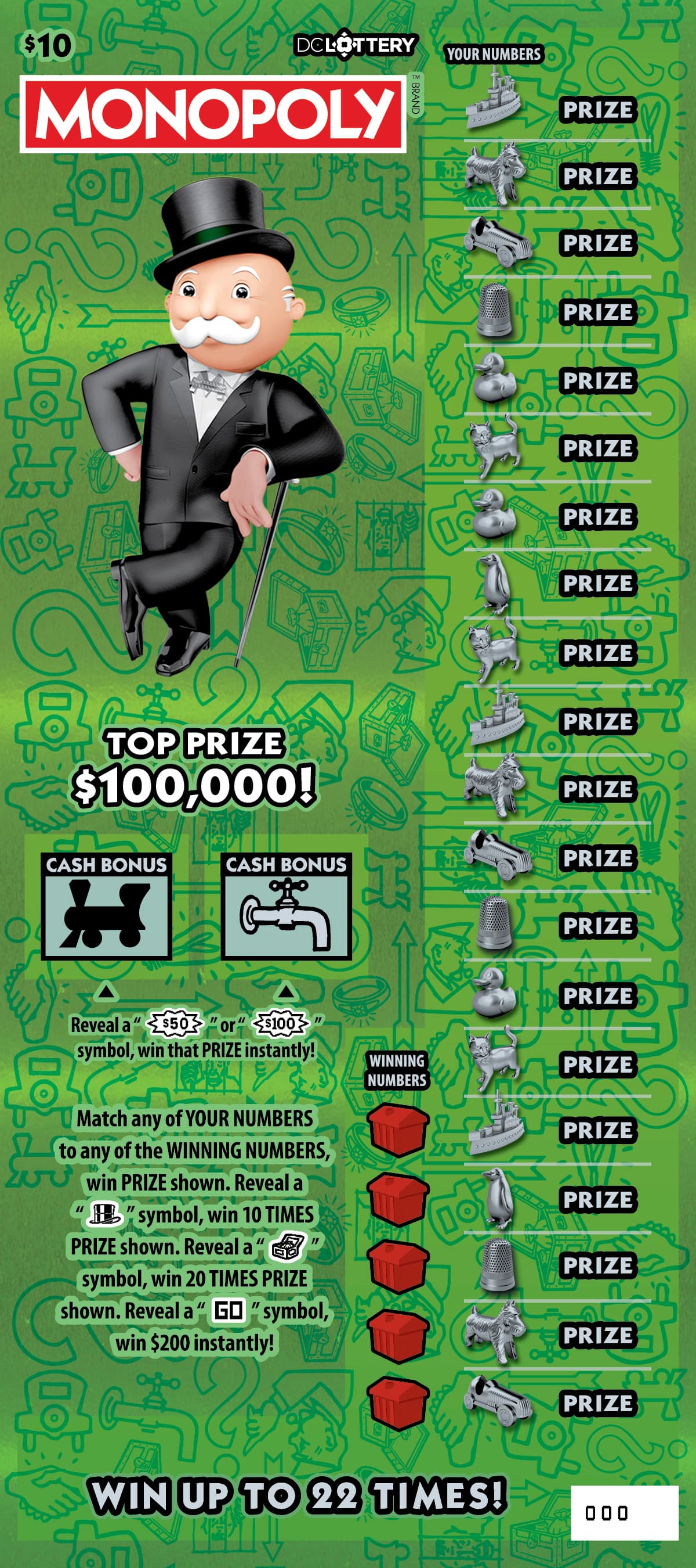 MONOPOLY District of Columbia Lottery scratch-off ticket art
