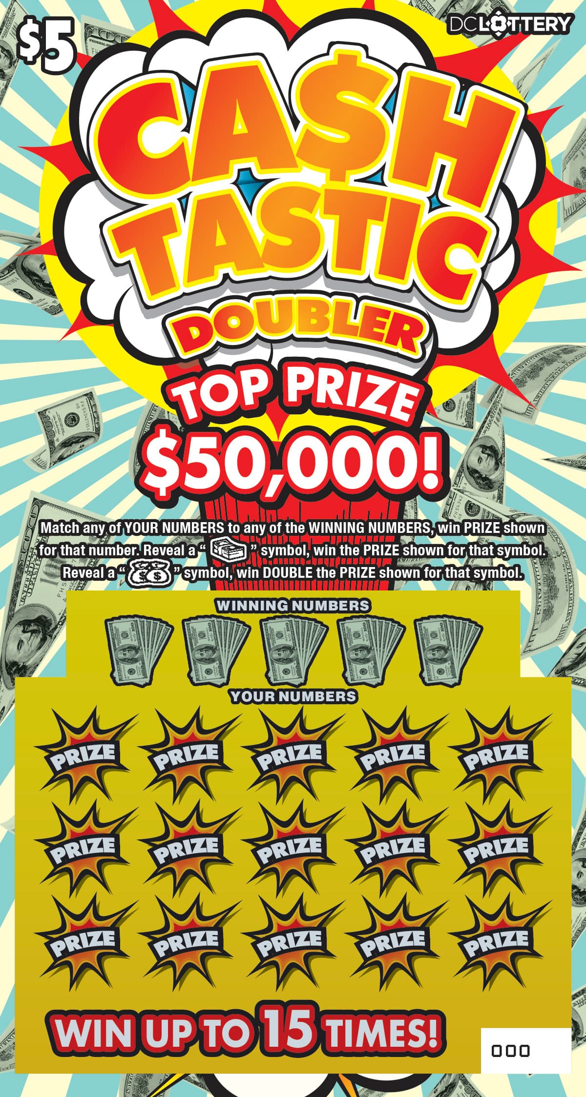 Ca$h Tastic Doubler District of Columbia Lottery scratch-off ticket art