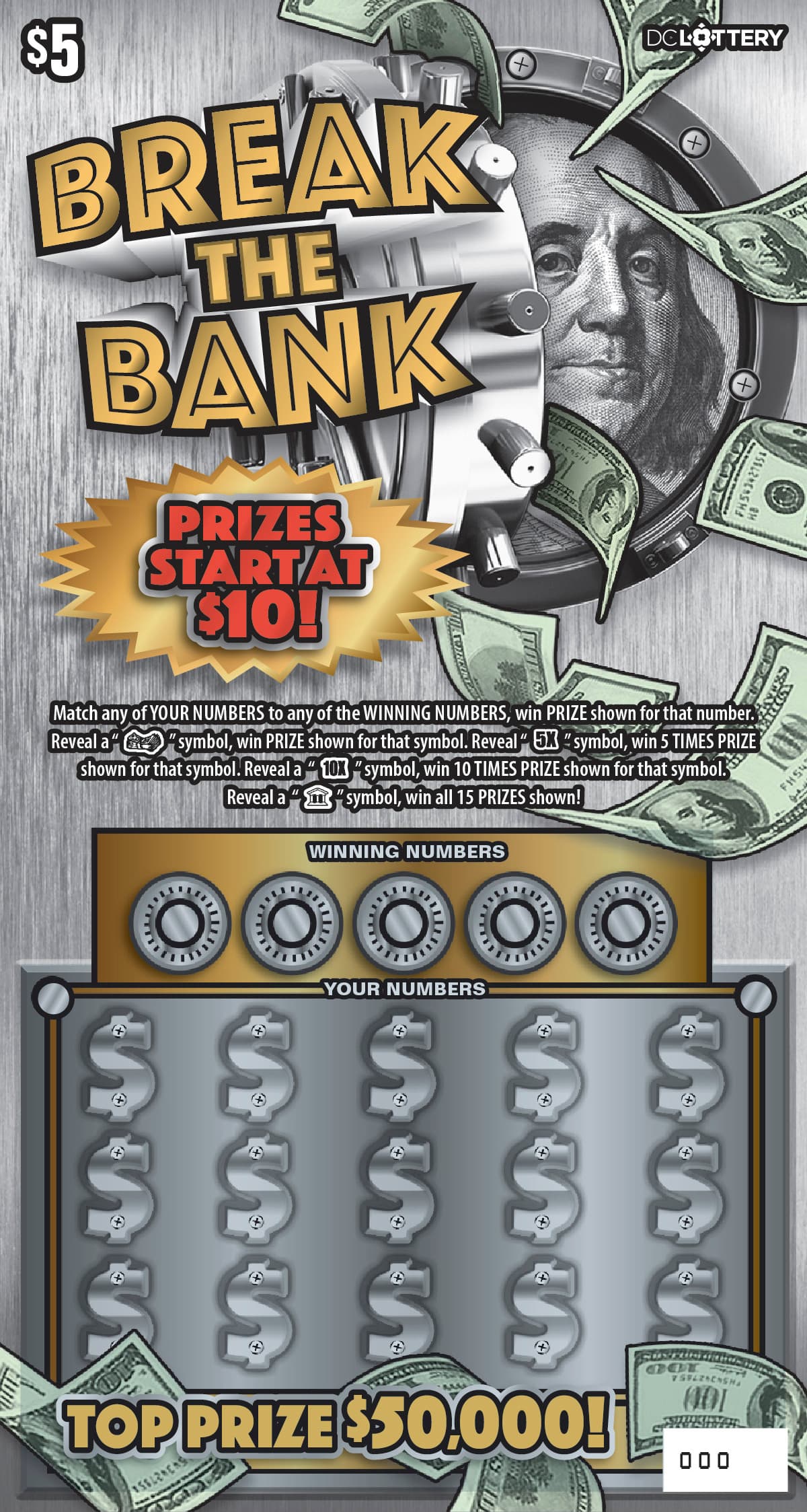 Break the Bank District of Columbia Lottery scratch-off ticket art