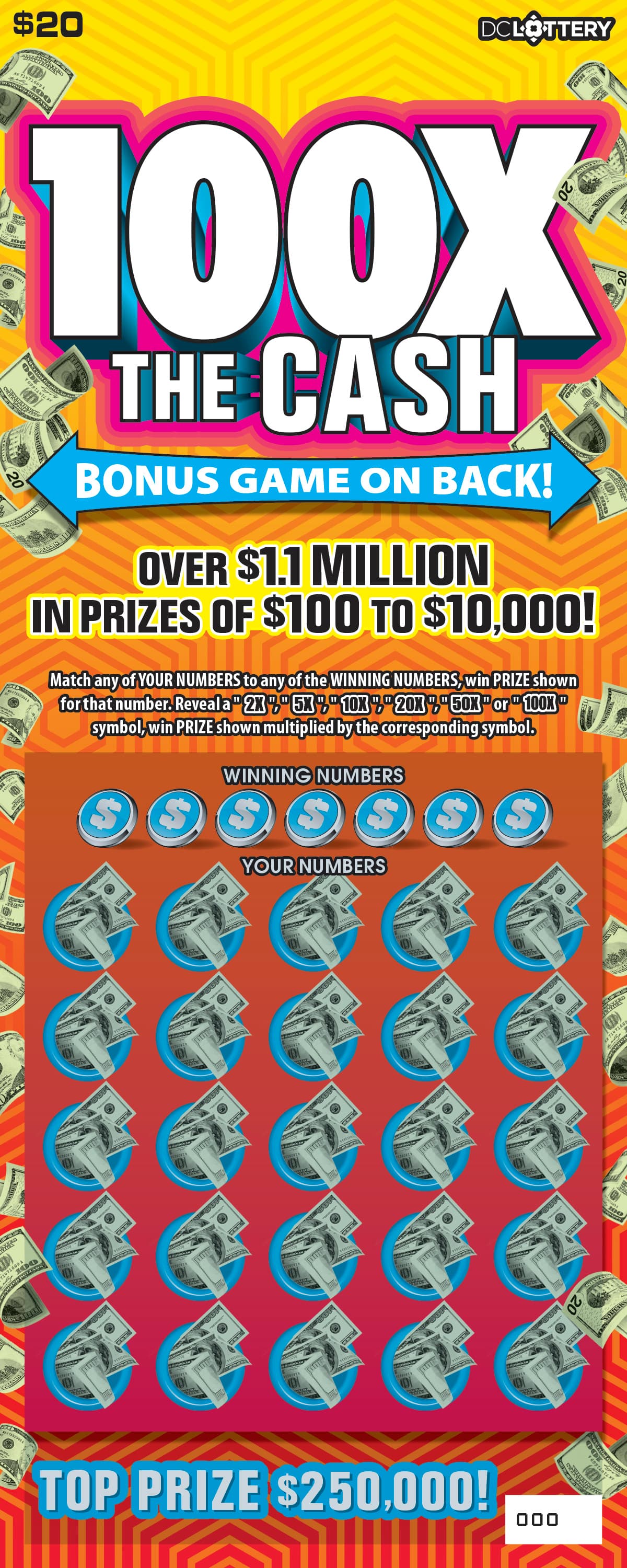 100X the Cash District of Columbia Lottery scratch-off ticket