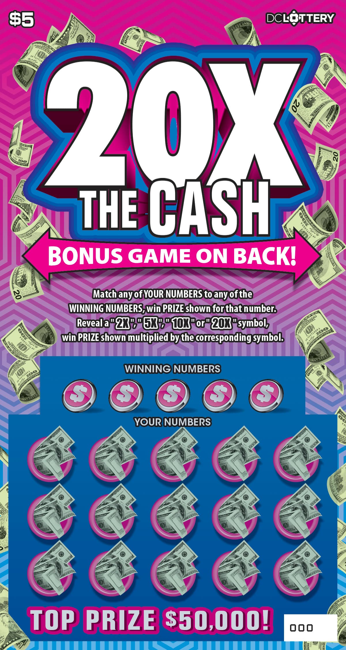 20X the Cash District of Columbia Lottery scratch-off ticket