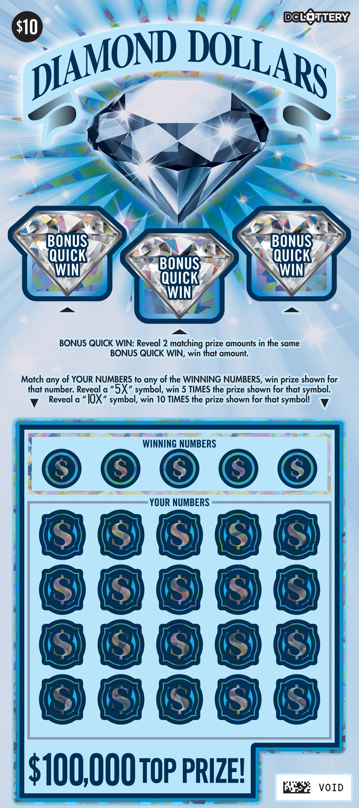 Diamond Dollars District of Columbia Lottery scratch-off ticket art