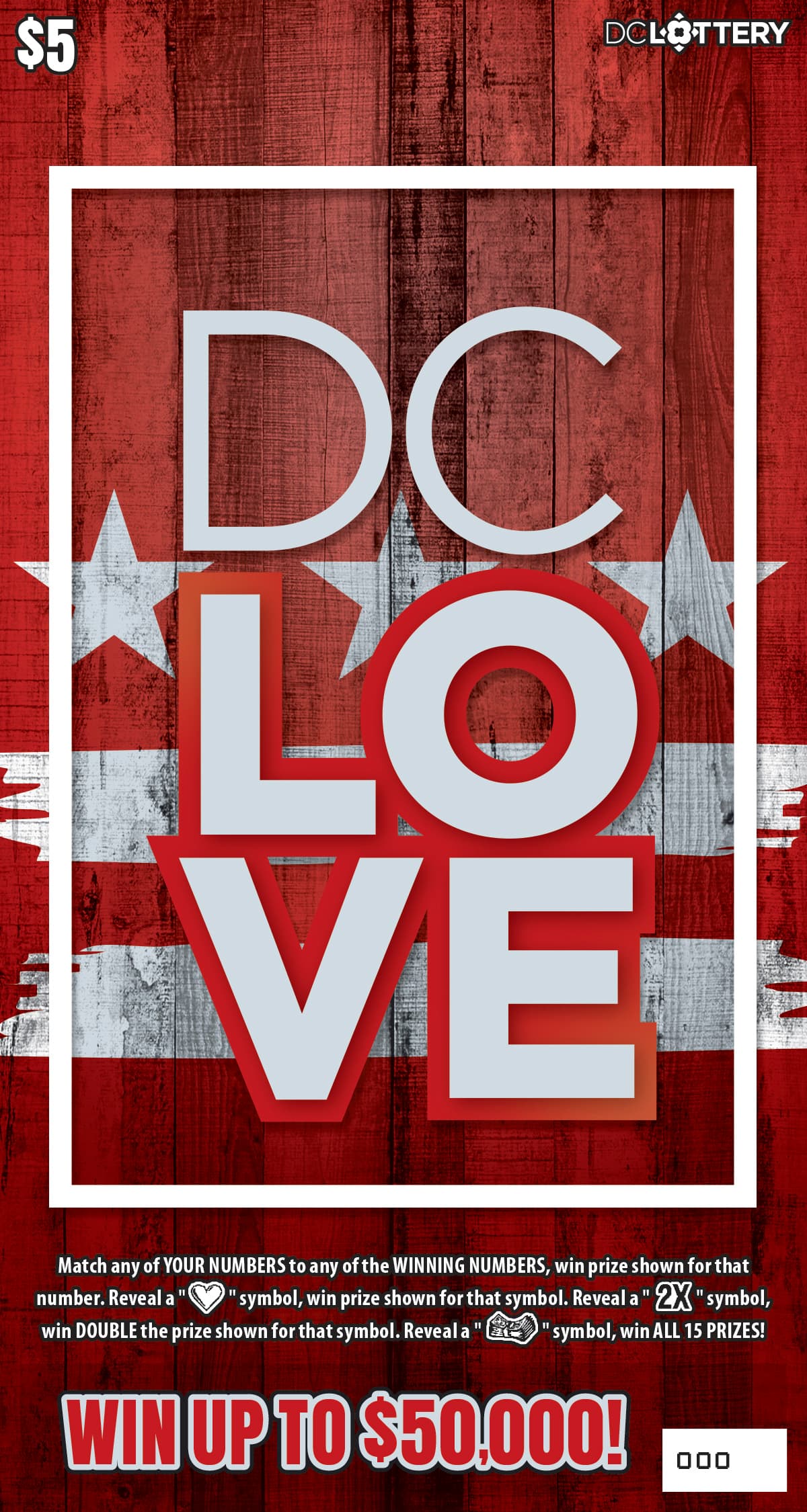 DC LOVE District of Columbia Lottery scratch-off ticket art