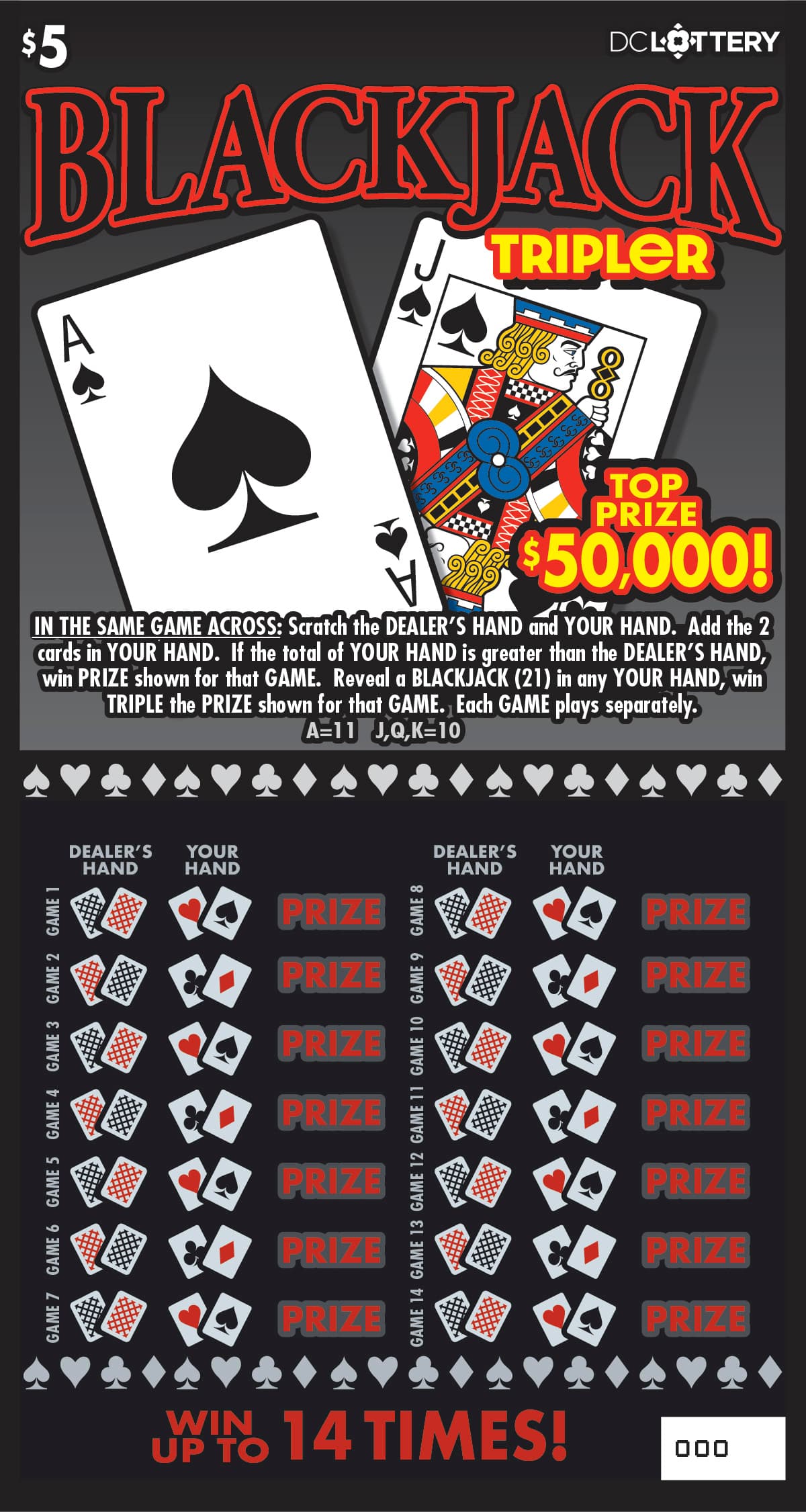 Blackjack Tripler District of Columbia Lottery scratch-off ticket art
