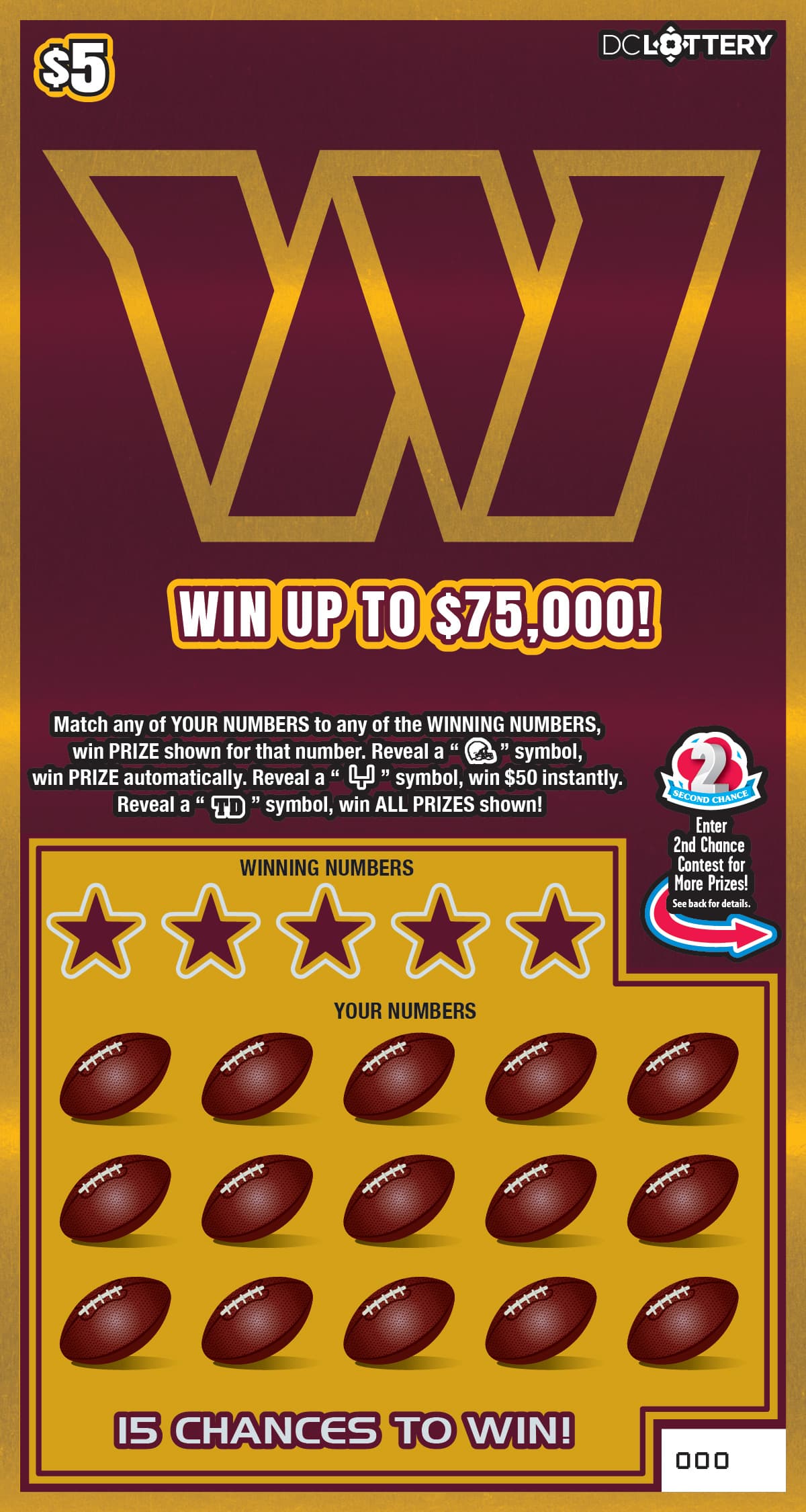 Washington Commanders District of Columbia Lottery scratch-off ticket