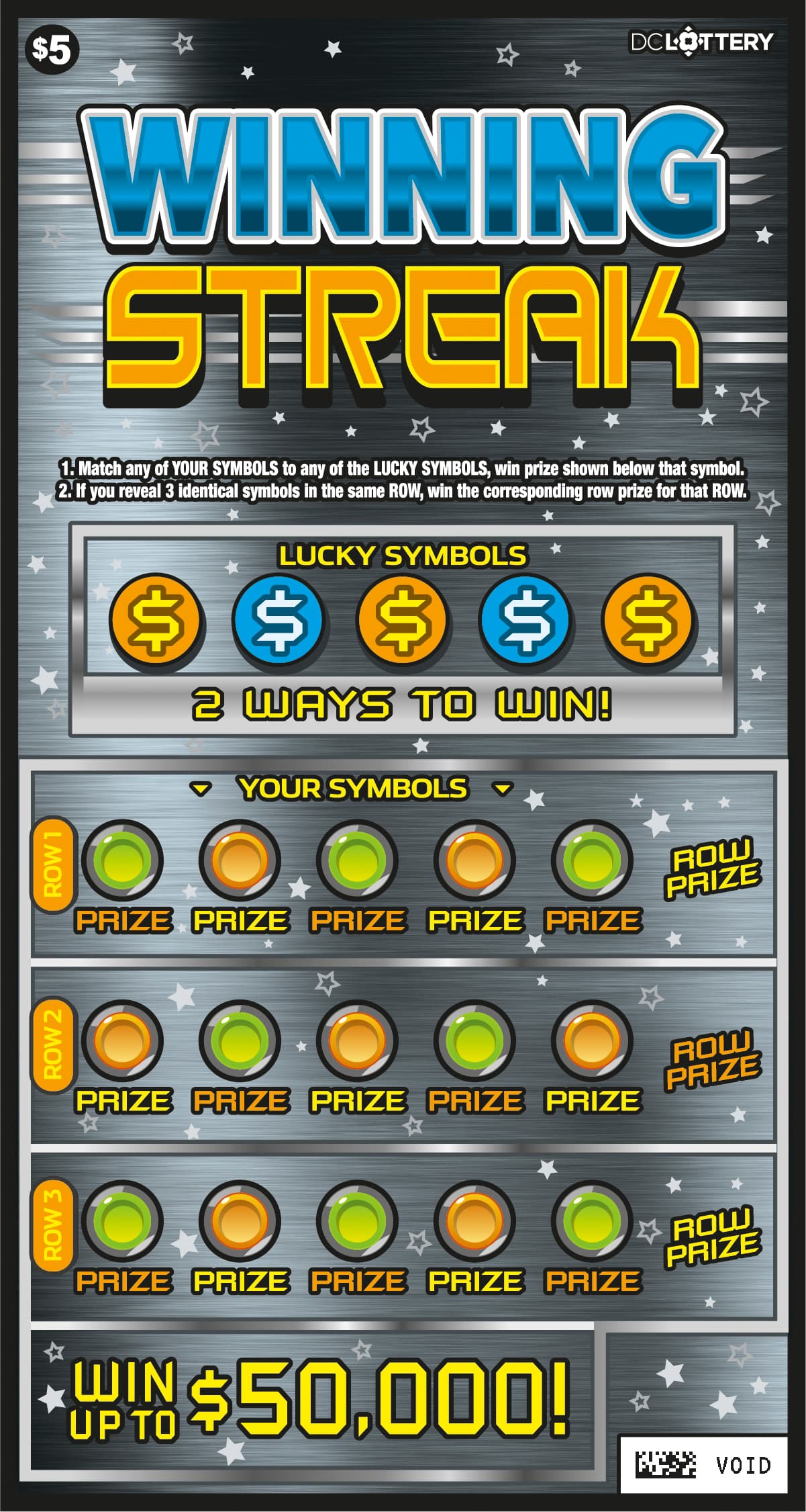 Winning Streak District of Columbia Lottery scratch-off ticket art