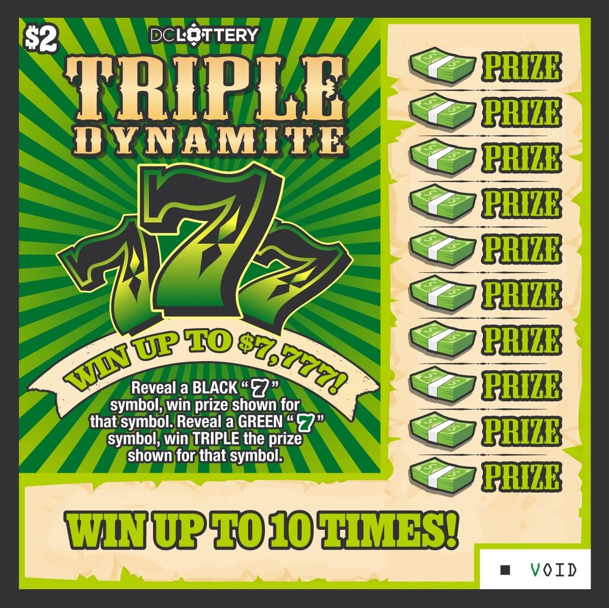 Triple Dynamite 777 District of Columbia Lottery scratch-off ticket art