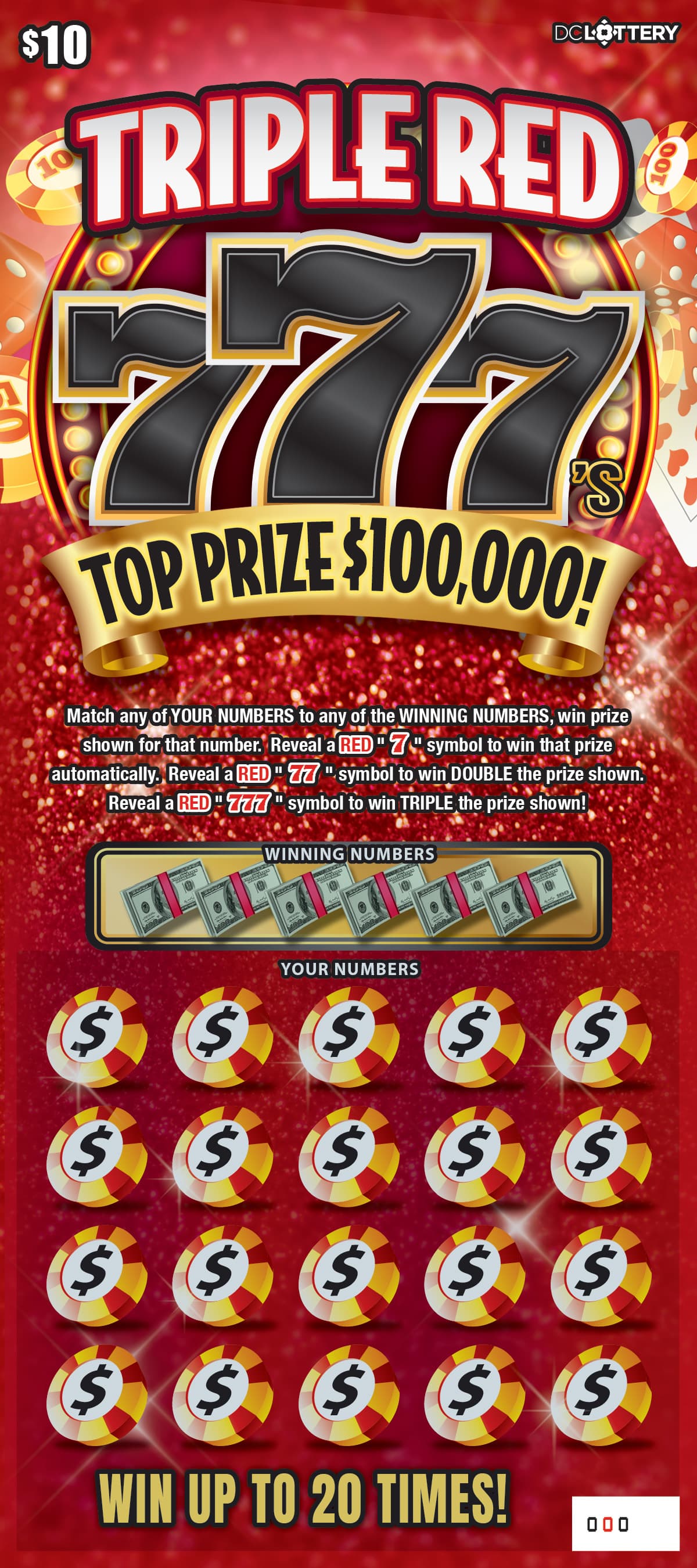 Triple Red 777's District of Columbia Lottery scratch-off ticket art