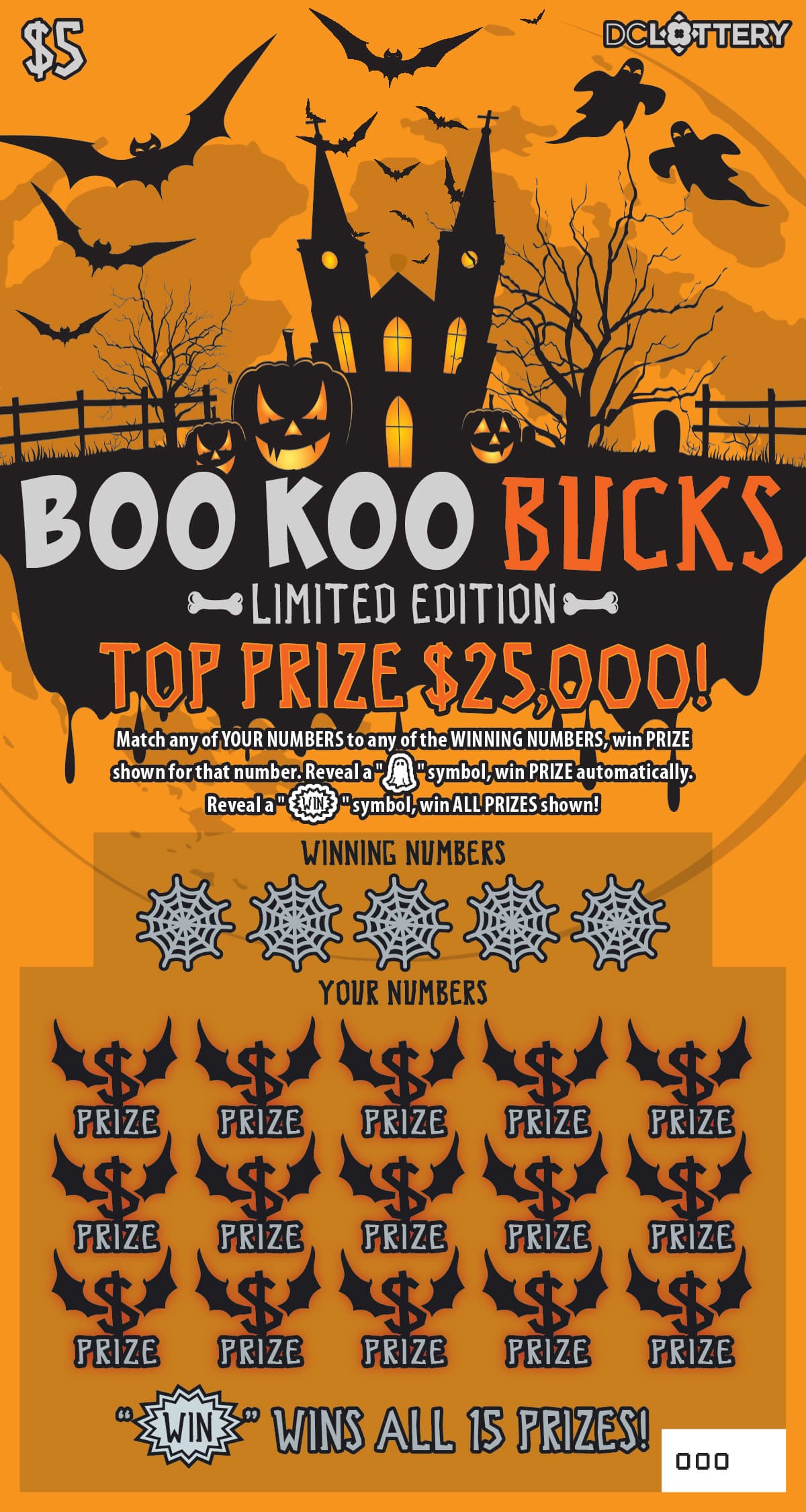 Boo Koo Bucks District of Columbia Lottery scratch-off ticket art