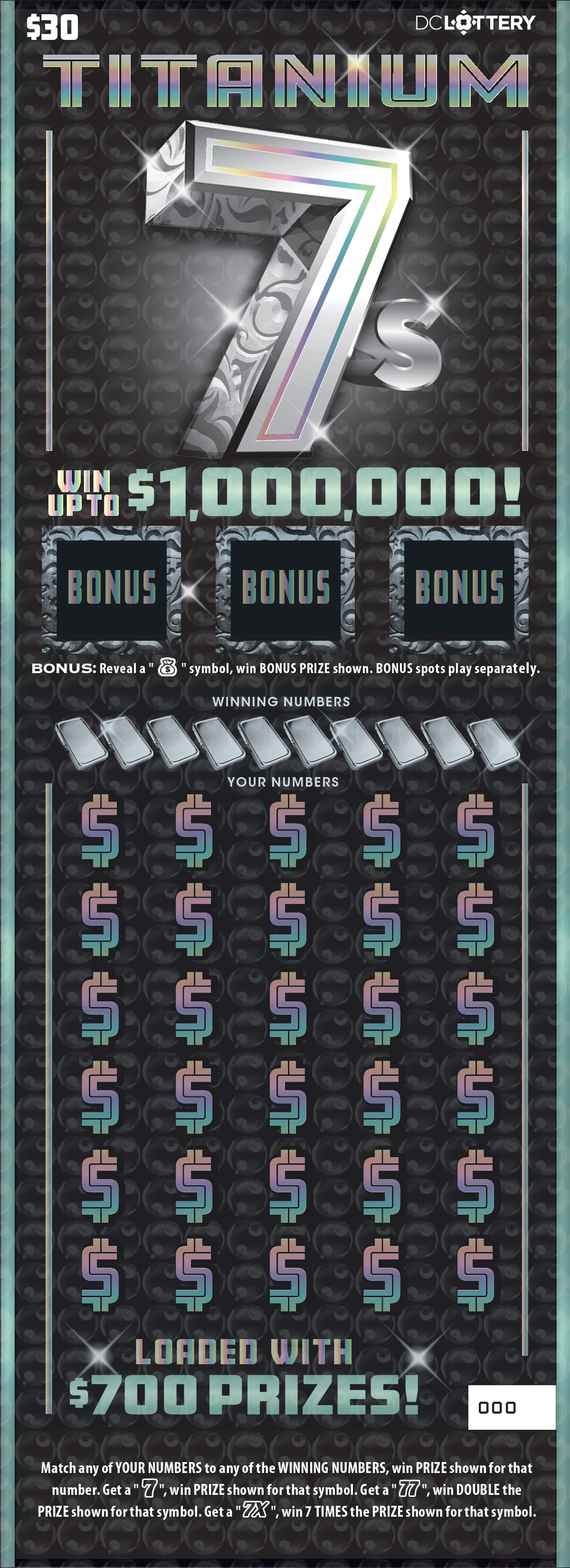 Titanium 7s District of Columbia Lottery scratch-off ticket art