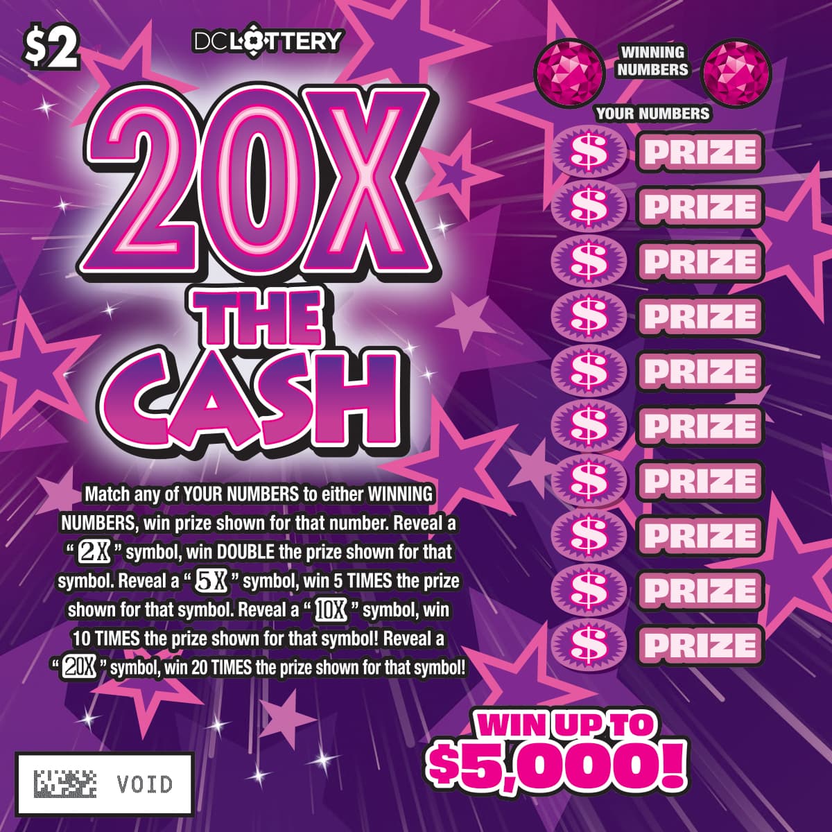 20X The Cash District of Columbia Lottery scratch-off ticket art