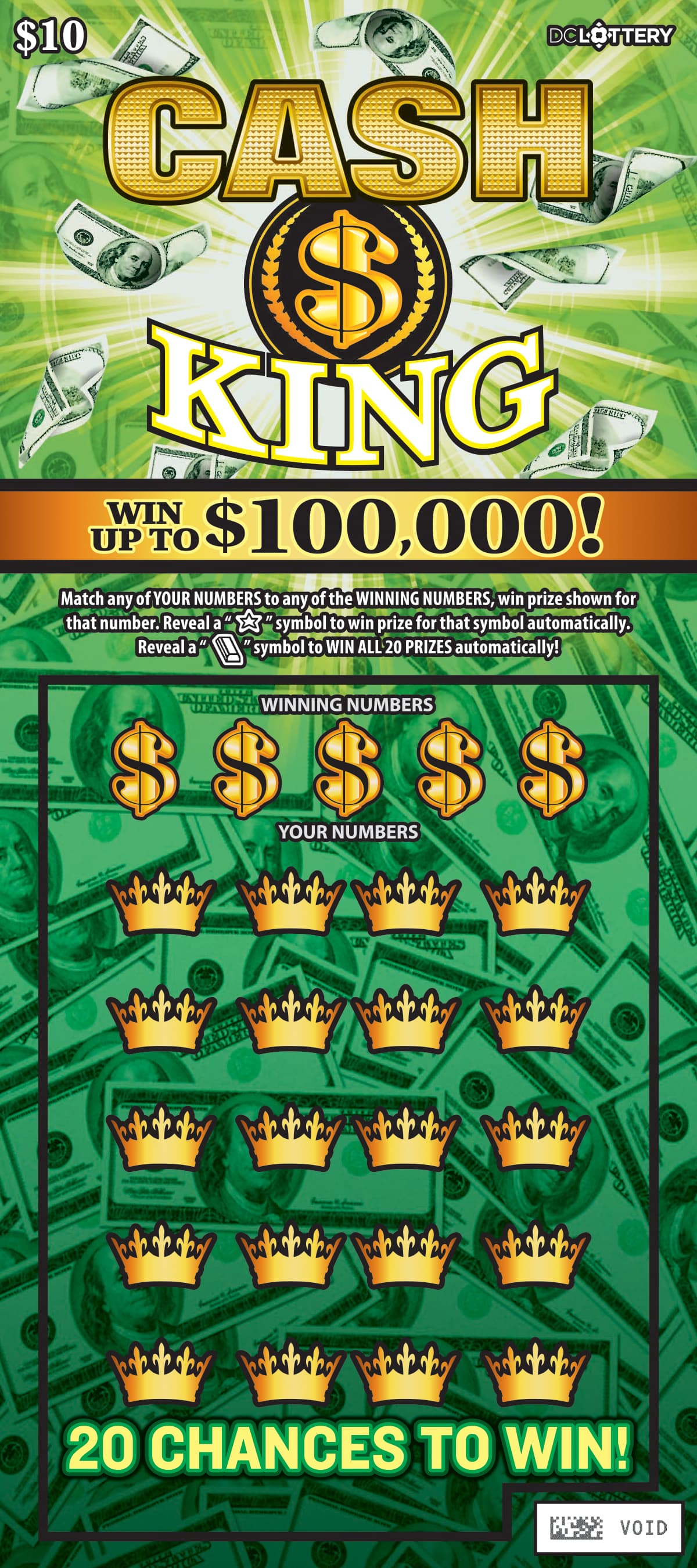Cash King District of Columbia Lottery scratch-off ticket art