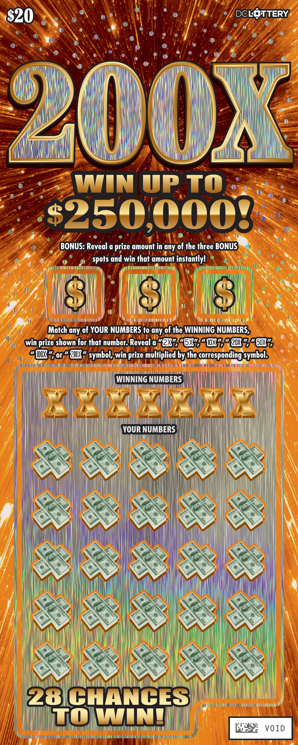 200X District of Columbia Lottery scratch-off ticket art