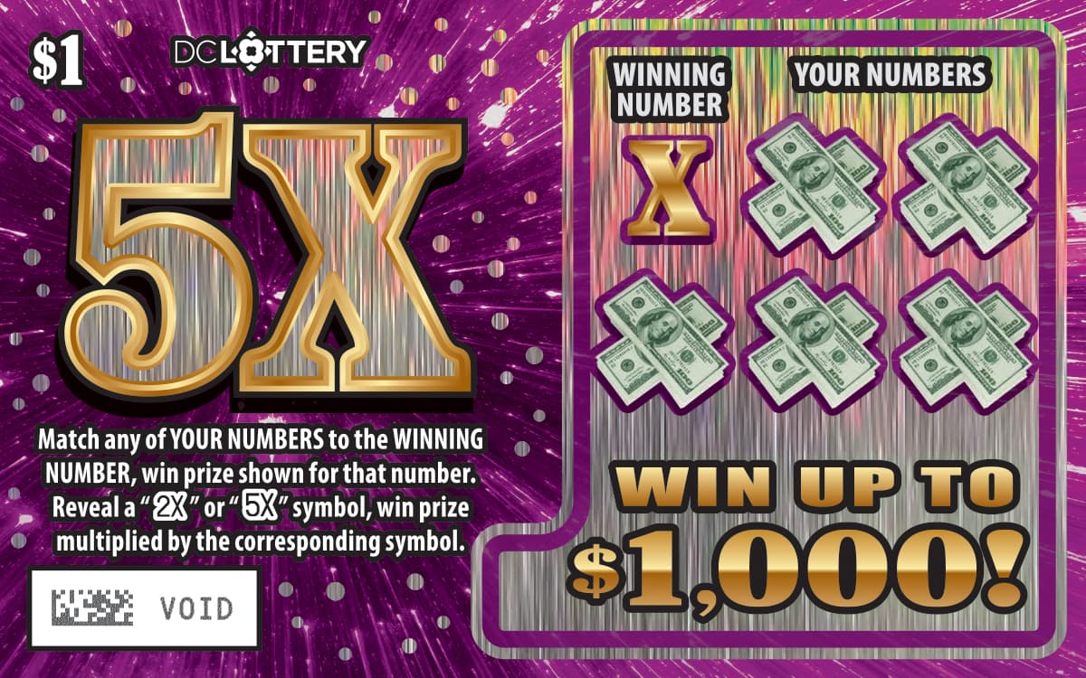5X District of Columbia Lottery scratch-off ticket art