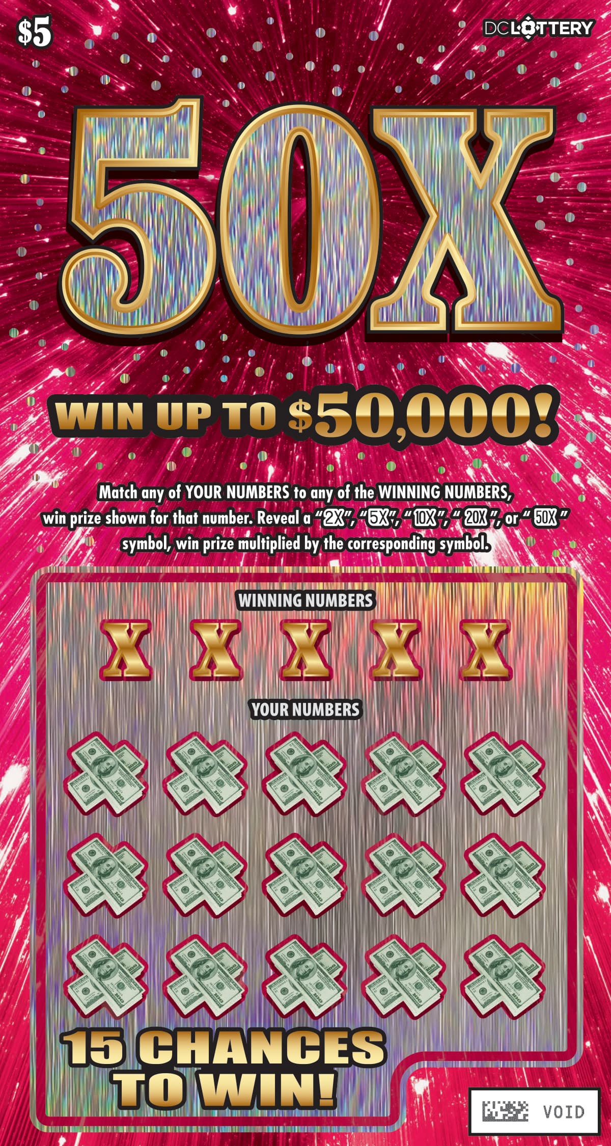 50X District of Columbia Lottery scratch-off ticket art