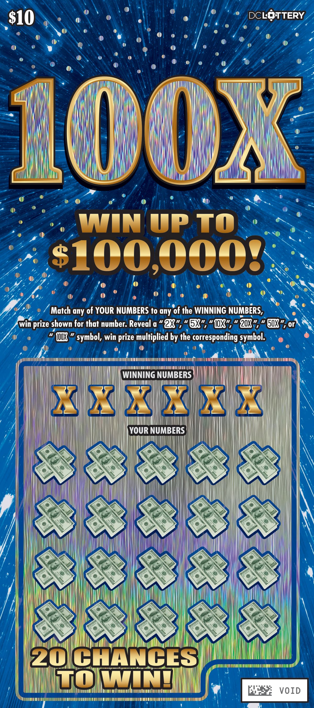 100X District of Columbia Lottery scratch-off ticket