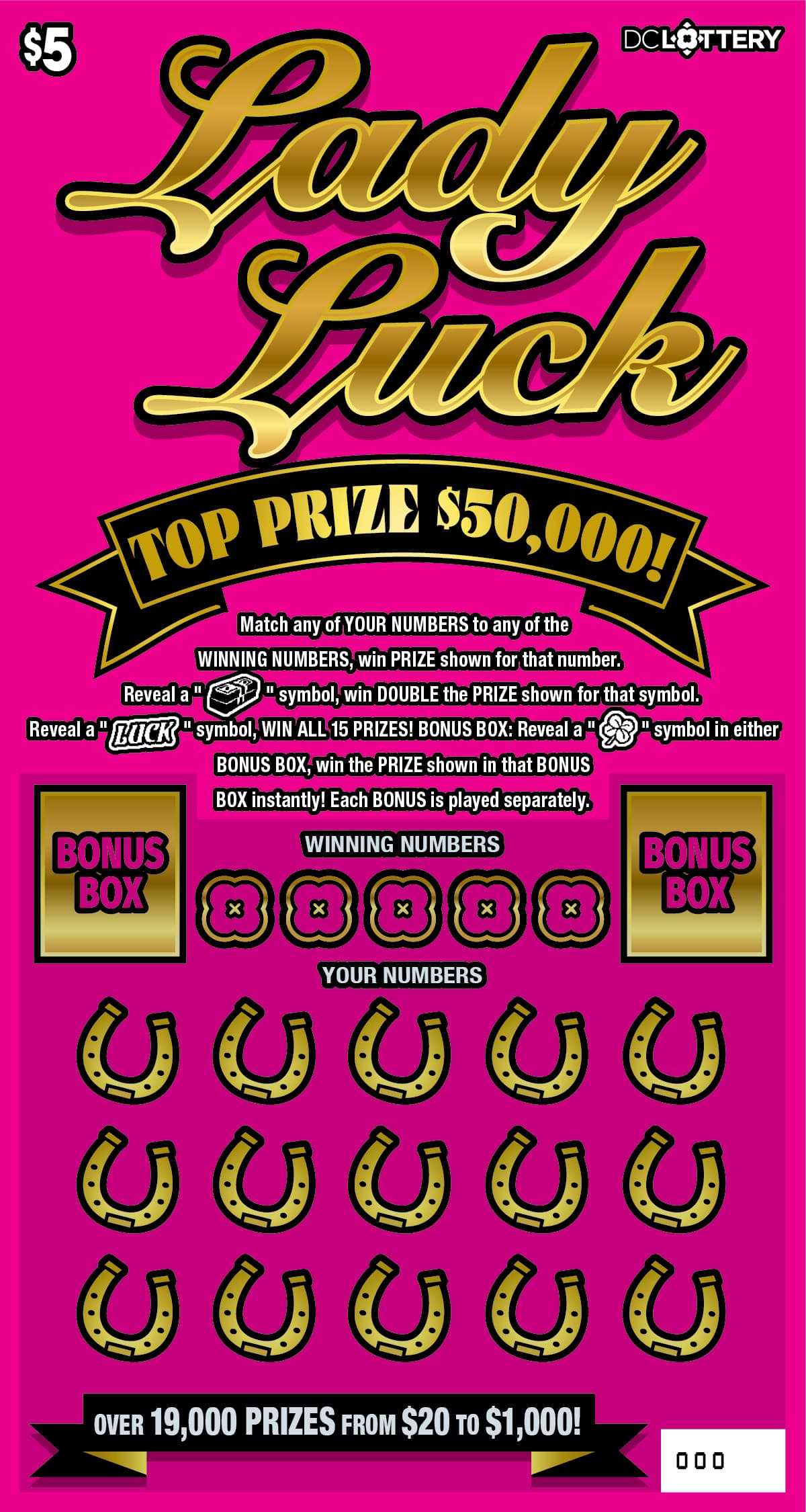 Lady Luck District of Columbia Lottery scratch-off ticket art