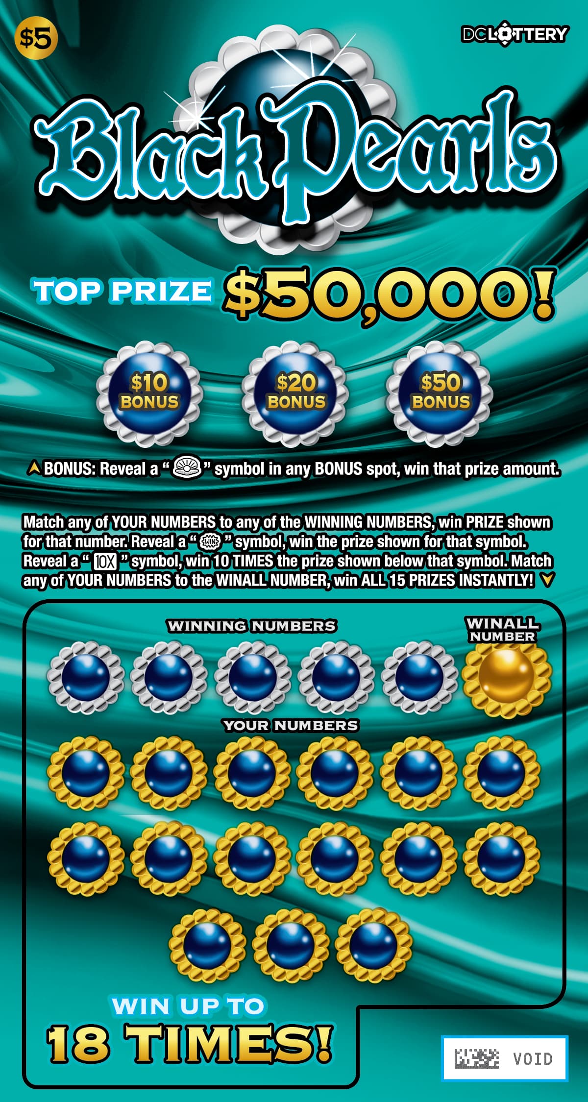 Black Pearls District of Columbia Lottery scratch-off ticket art