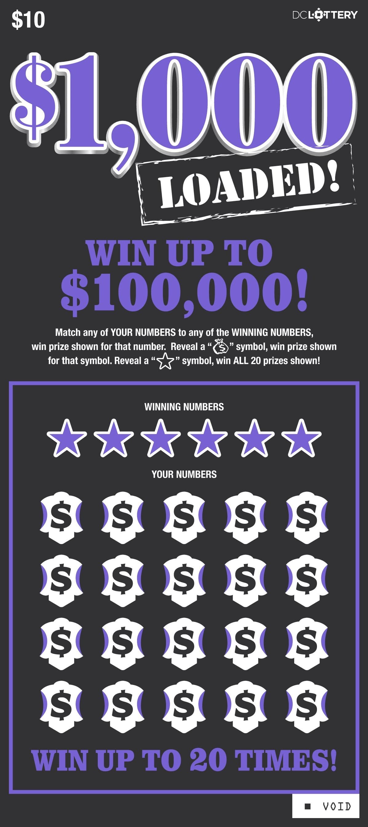 $1,000 Loaded District of Columbia Lottery scratch-off ticket