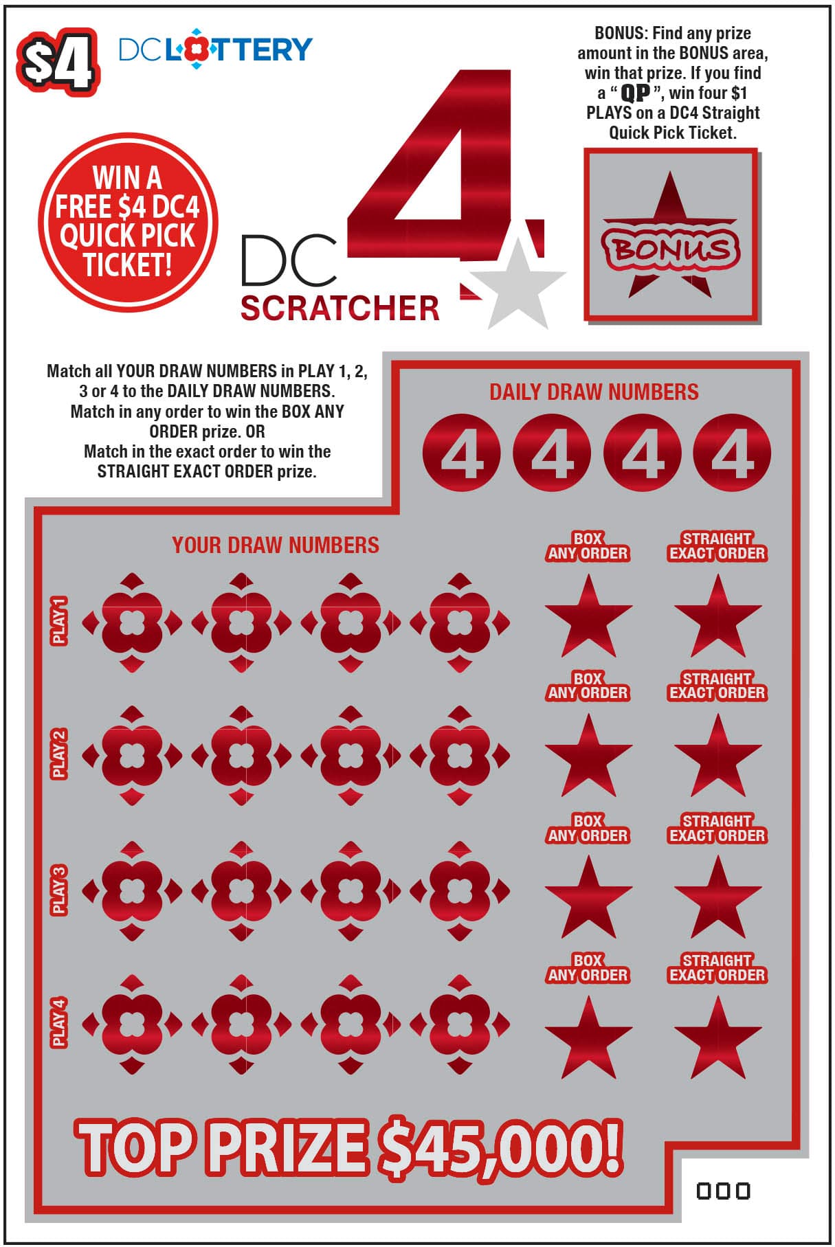DC 4 Scratcher District of Columbia Lottery scratch-off ticket art