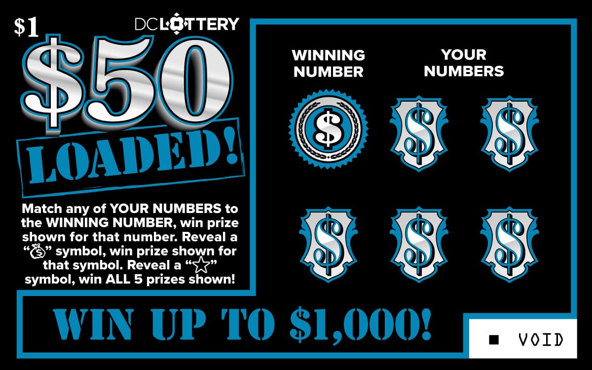 $50 Loaded! District of Columbia Lottery scratch-off ticket art