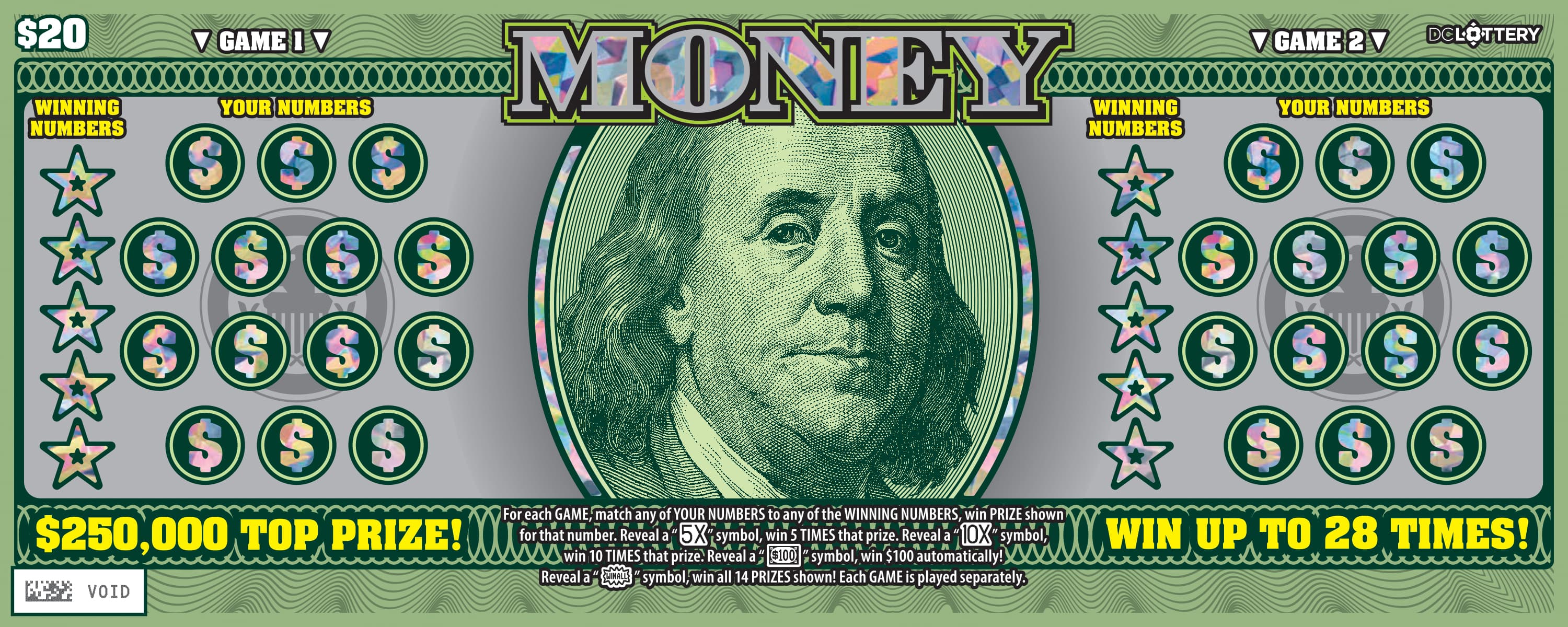 Money District of Columbia Lottery scratch-off ticket