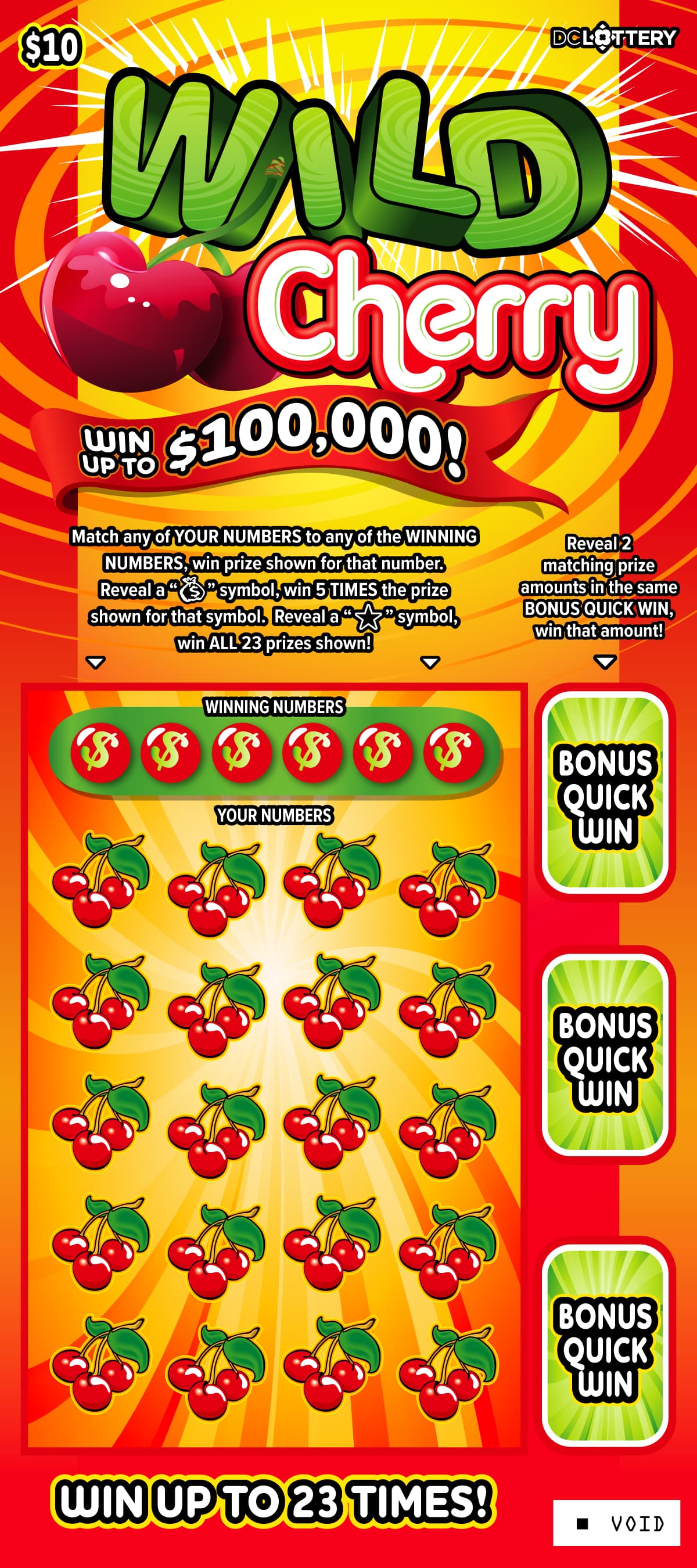 Wild Cherry District of Columbia Lottery scratch-off ticket art