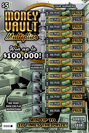 MONEY VAULT MULTIPLIER Maine Lottery scratch-off ticket