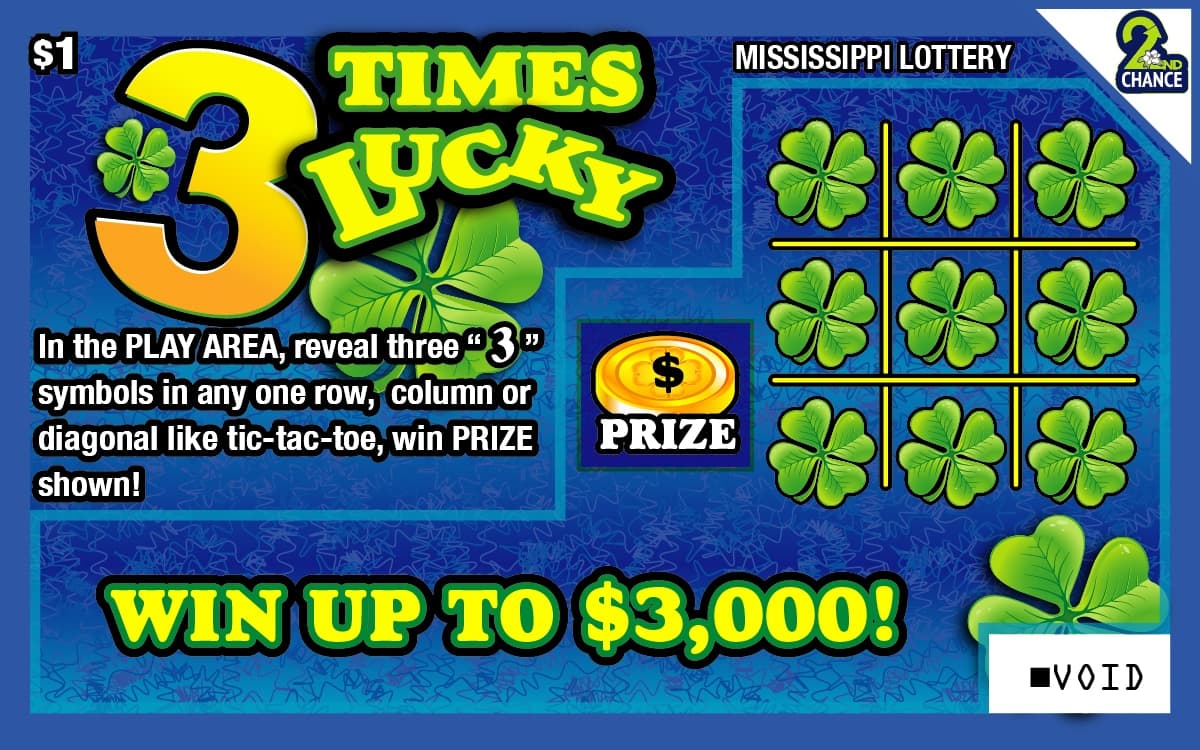 3 Times Lucky Mississippi Lottery scratch-off ticket art