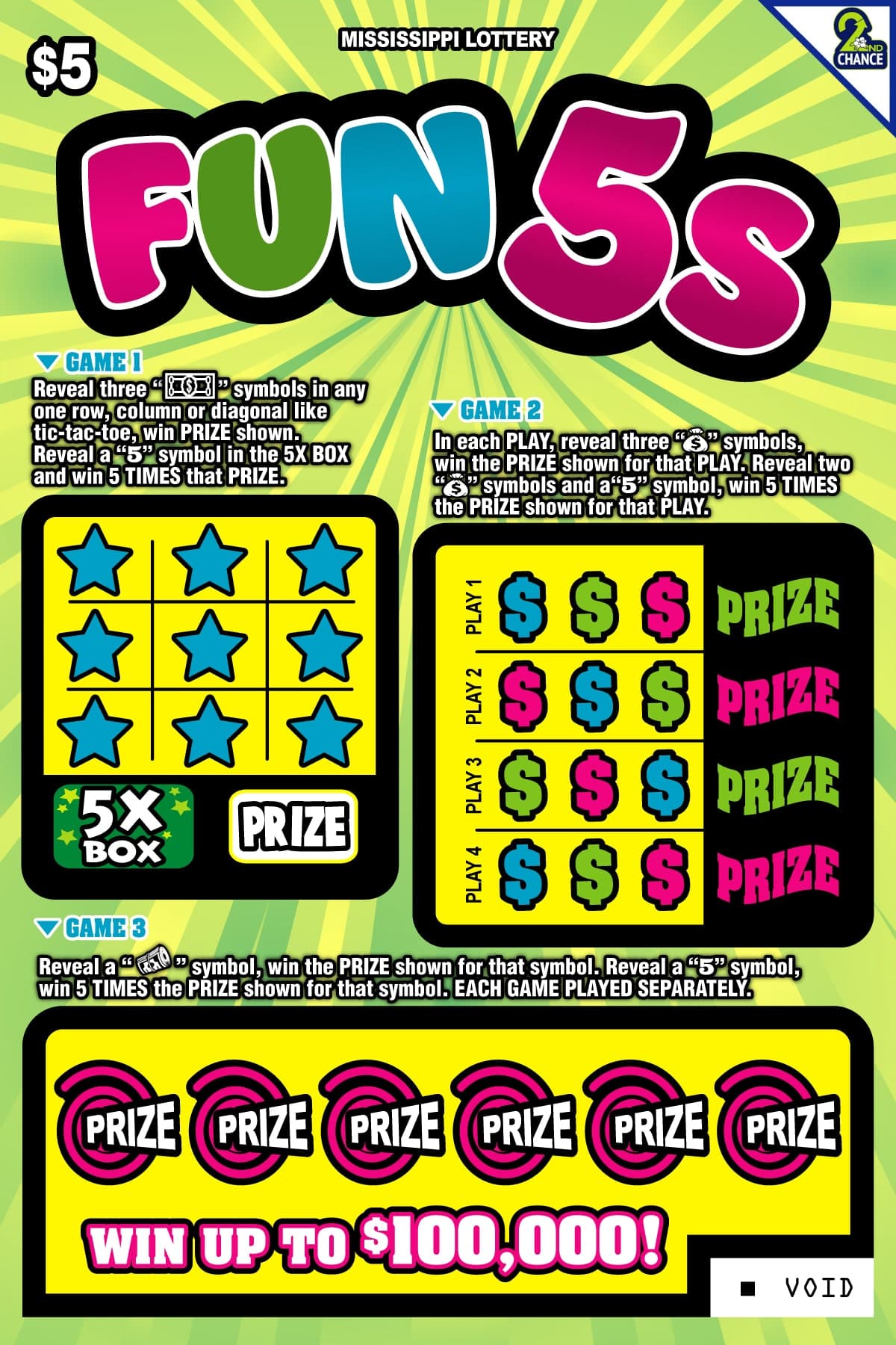 Fun 5s Mississippi Lottery scratch-off ticket art