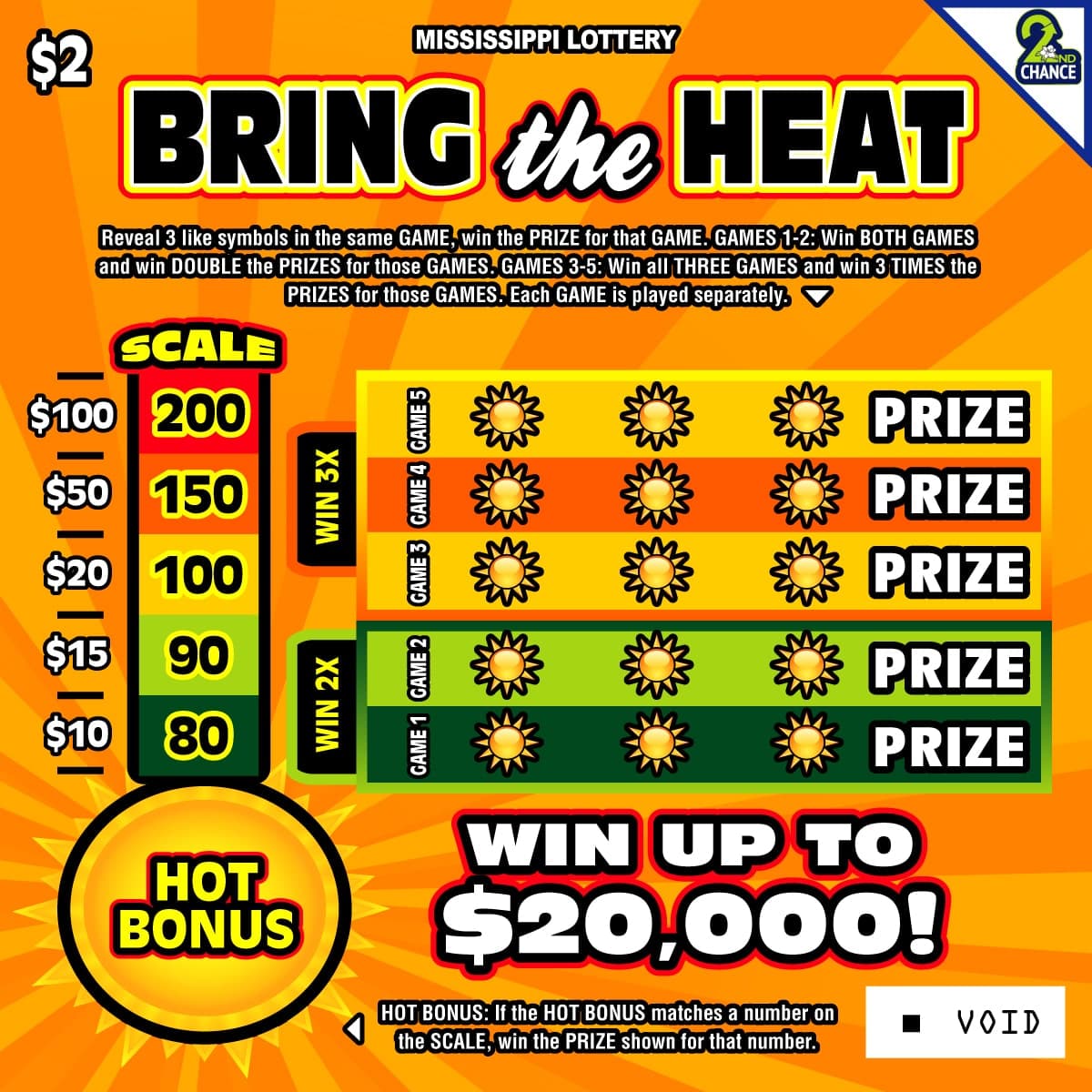 Bring the Heat Mississippi Lottery scratch-off ticket art