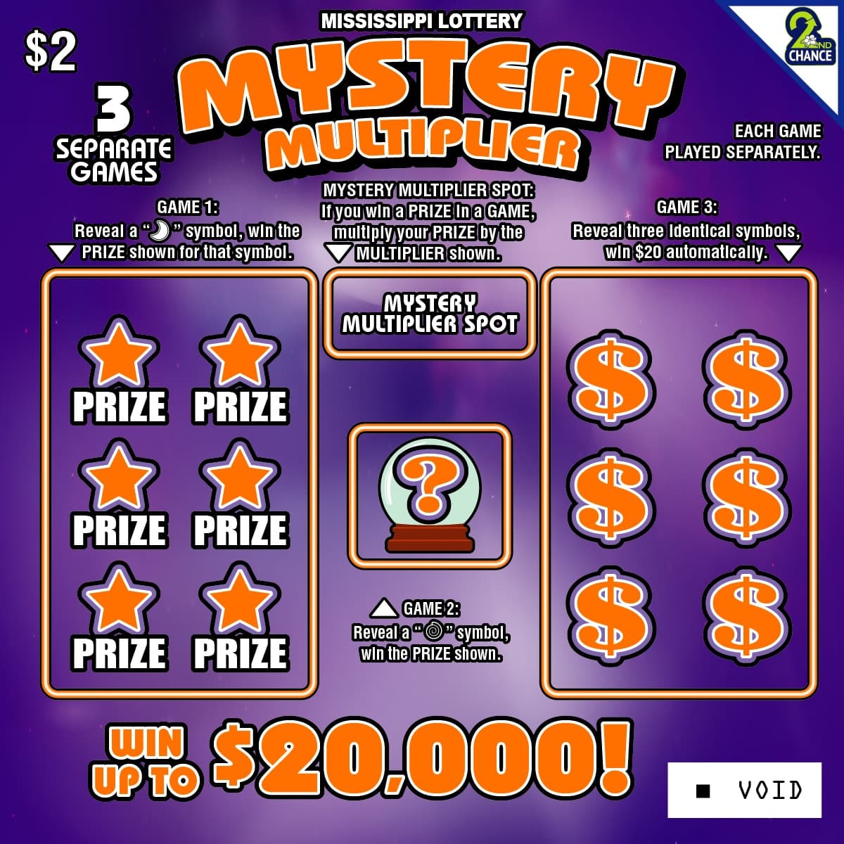 Mystery Multiplier Mississippi Lottery scratch-off ticket art