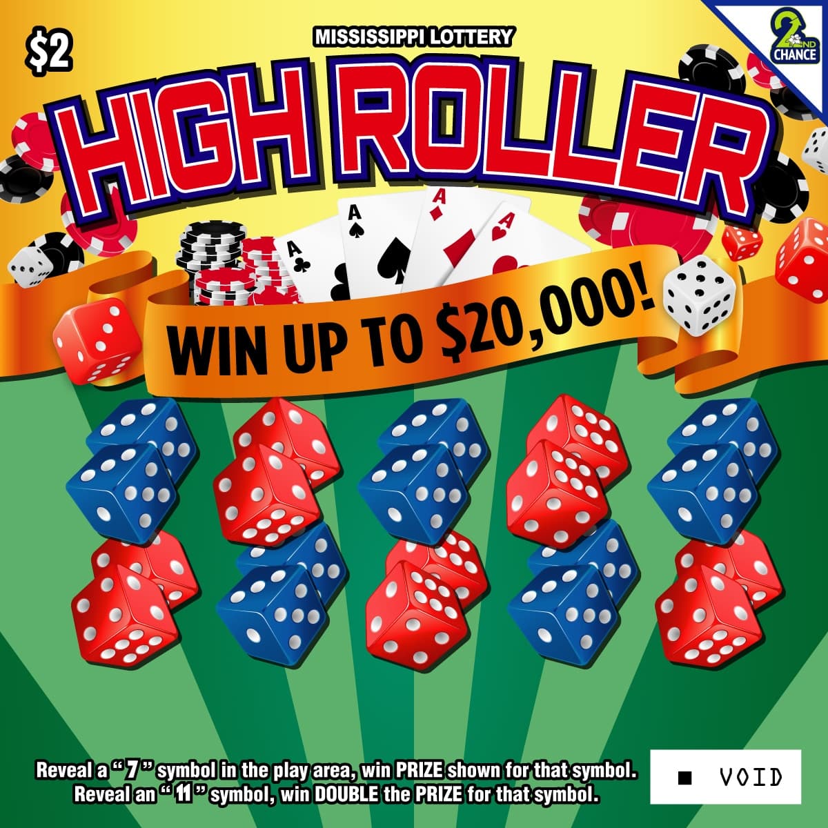 High Roller Mississippi Lottery scratch-off ticket art