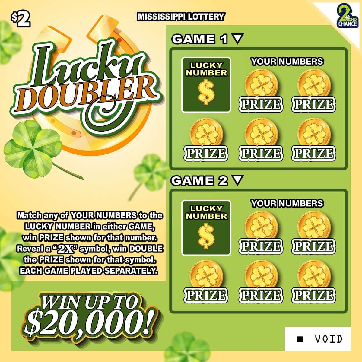 Lucky Doubler Mississippi Lottery scratch-off ticket art