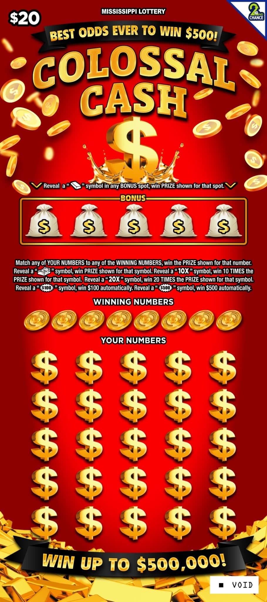 Colossal Cash Mississippi Lottery scratch-off ticket