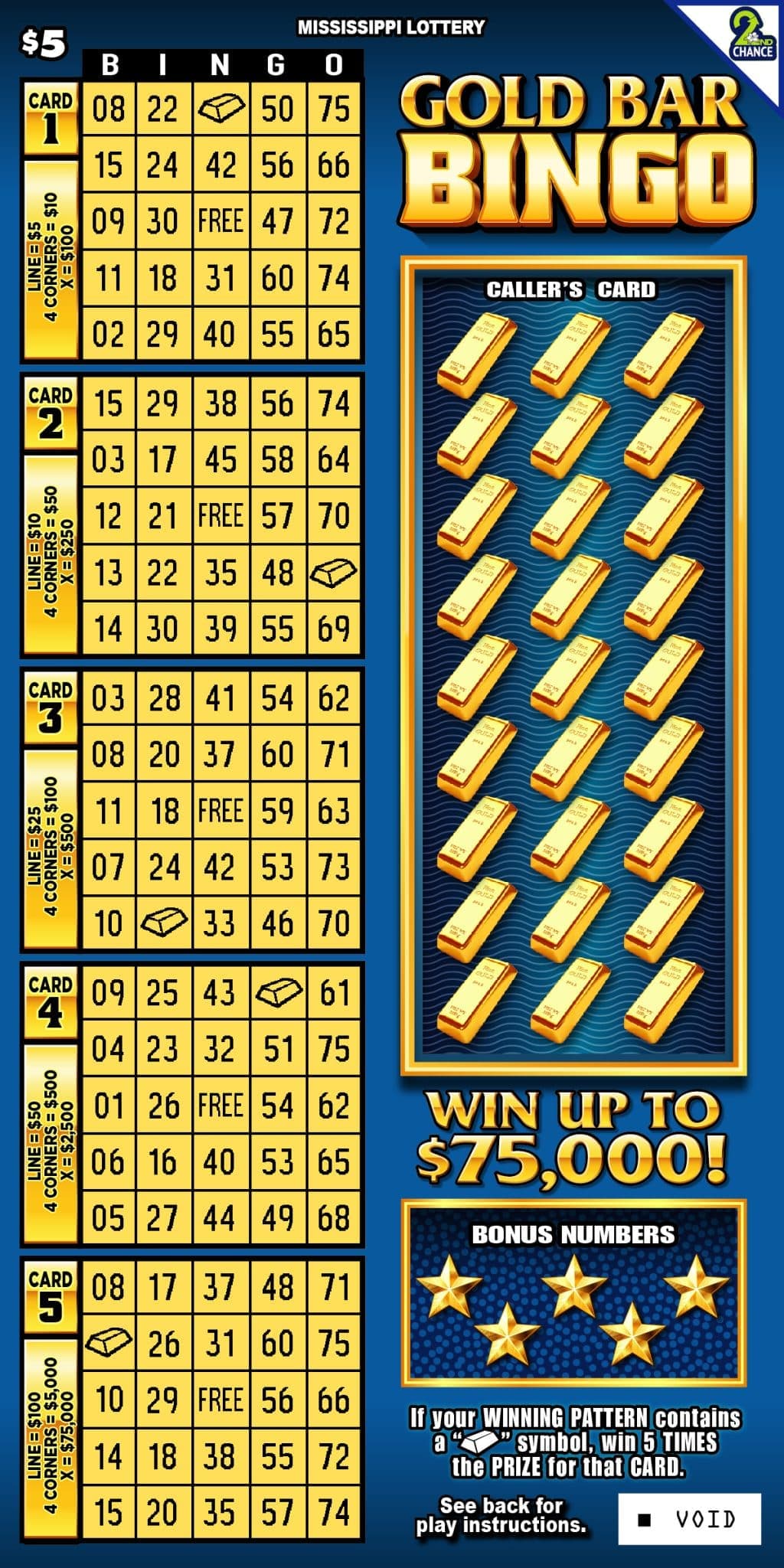 Gold Bar Bingo Mississippi Lottery scratch-off ticket art