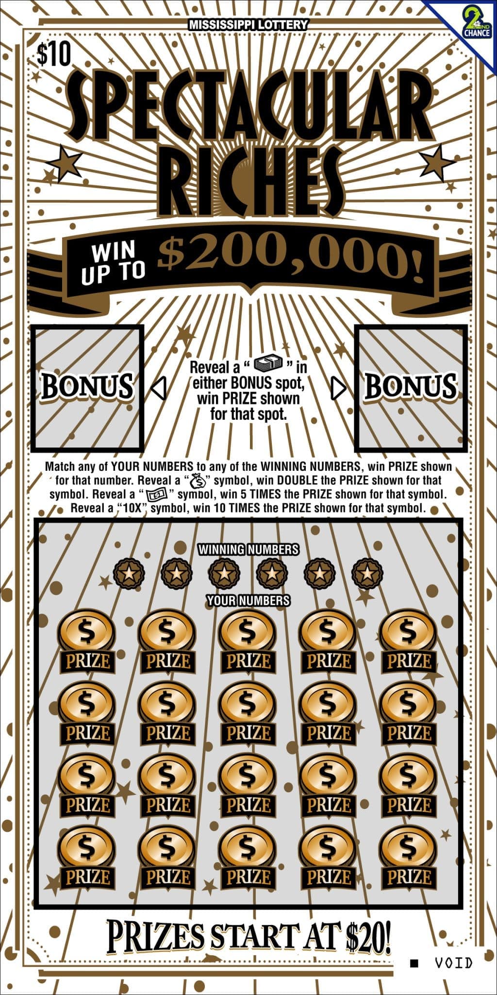Spectacular Riches Mississippi Lottery scratch-off ticket art