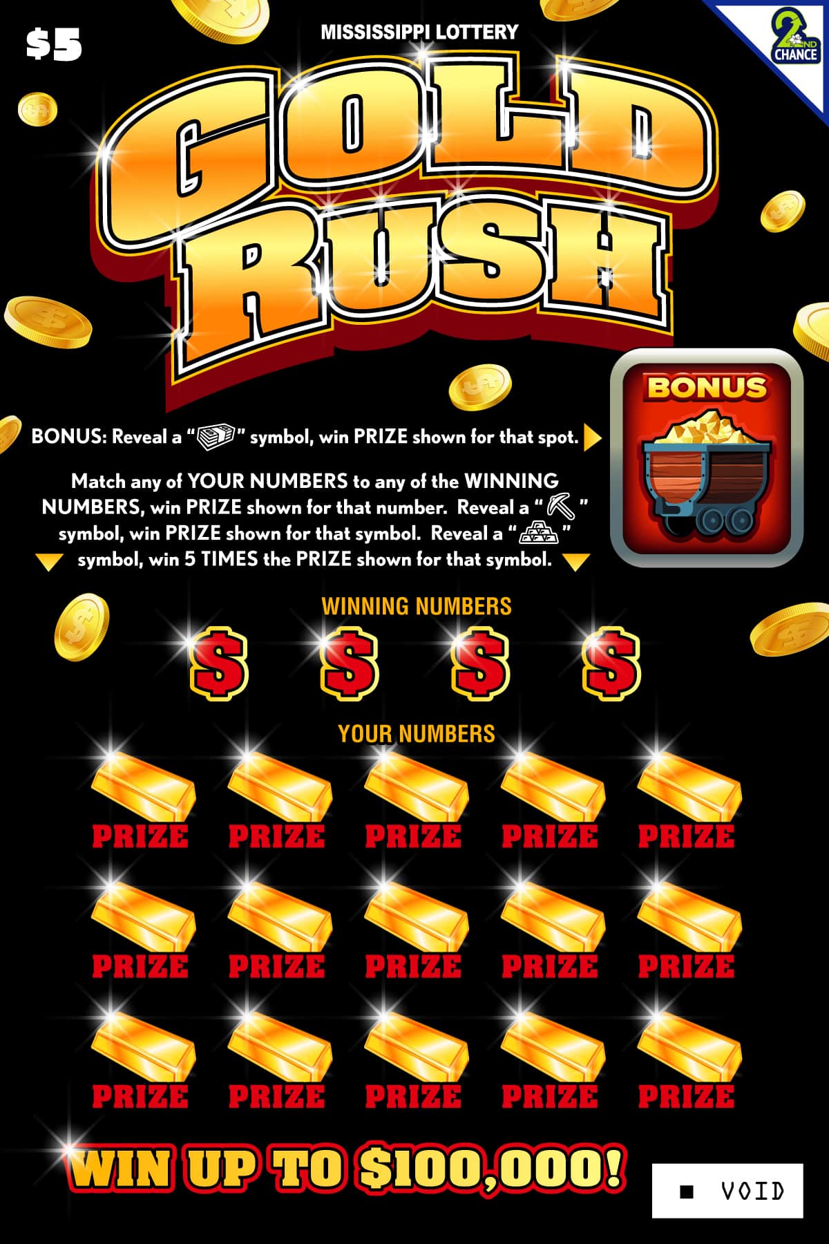 Gold Rush Mississippi Lottery scratch-off ticket art