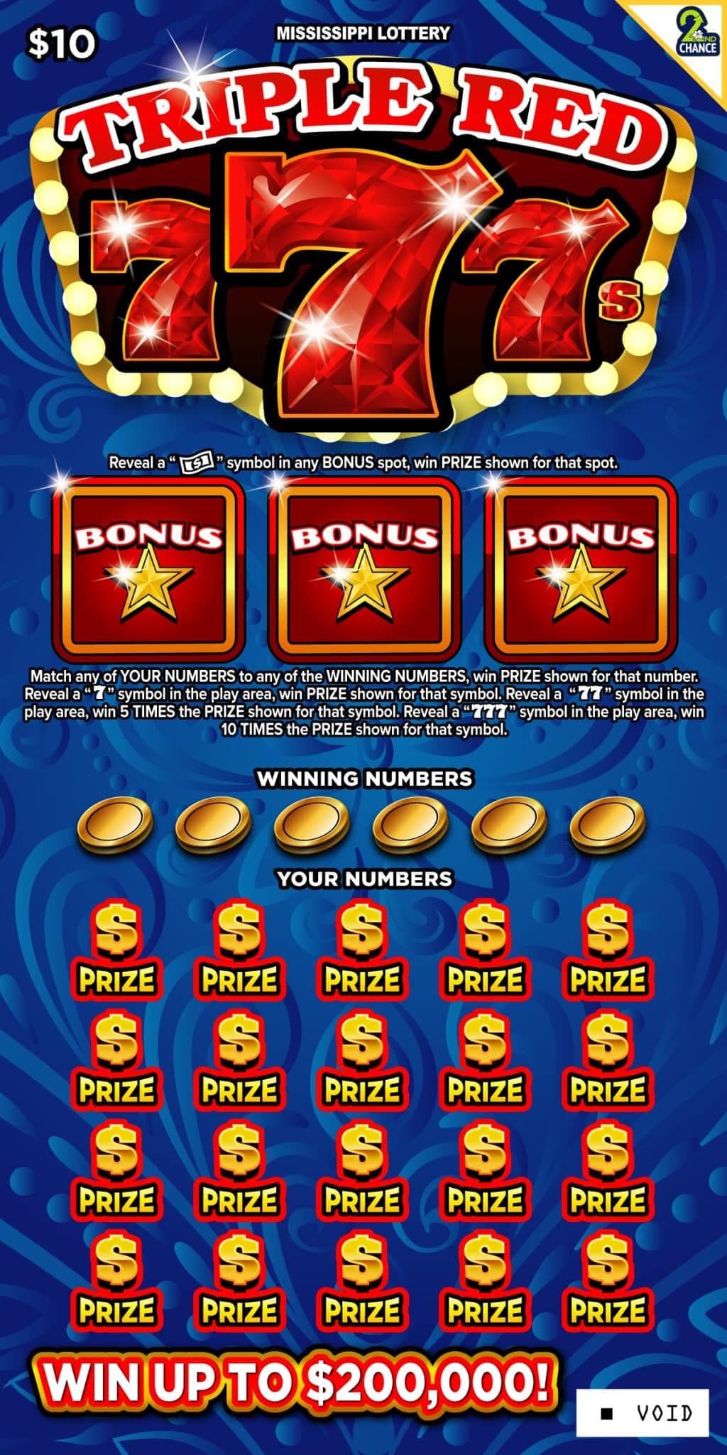 Triple Red 7s Mississippi Lottery scratch-off ticket