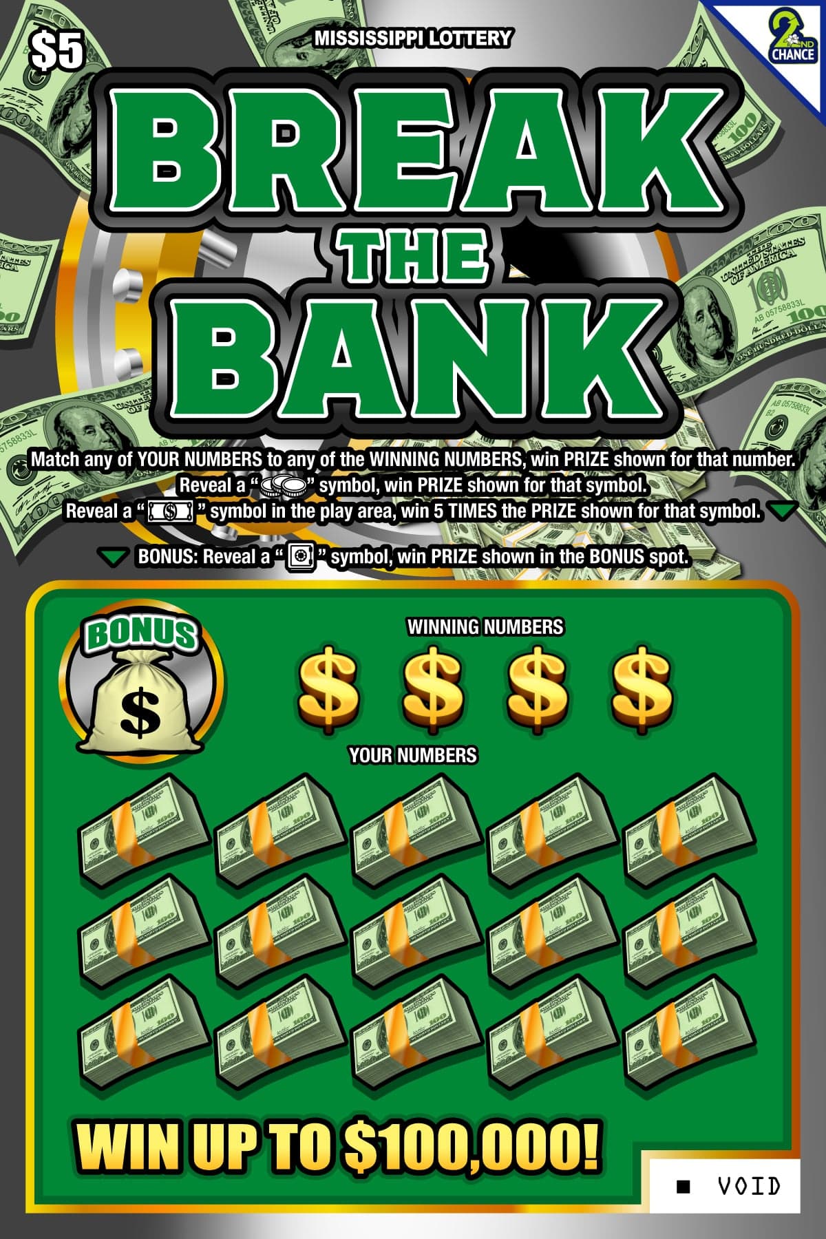 Break the Bank Mississippi Lottery scratch-off ticket art